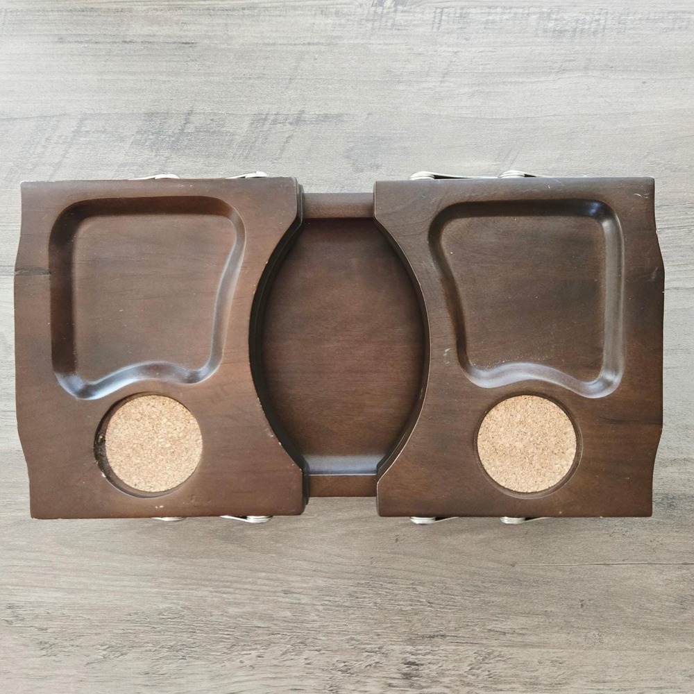 Milbern Wood Expandable Serving Tray with Cork Coasters Vintage Mid-Century